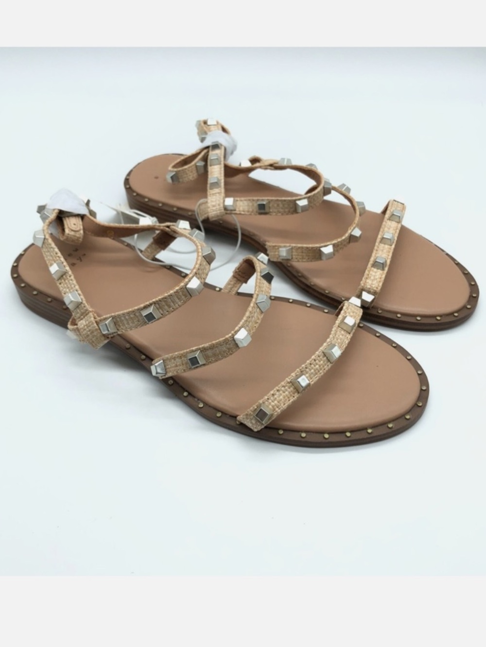 a new day - Astrid Rockstud Studded Sandals in Woven Neutral